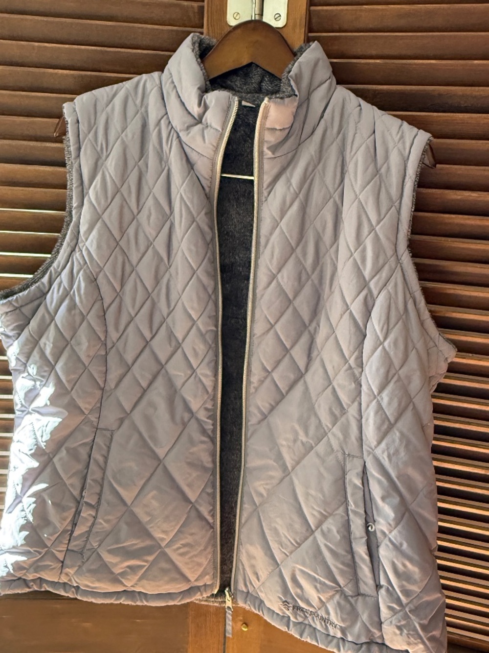 Free Country Reversible Quilted Vest Gray | Women’s XXL | Fleece Lined Zip Up
